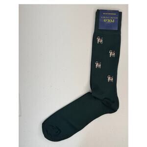 Polo Ralph Lauren Green Dress Socks Embroidered Hunting Dog Pattern Cotton Blend
